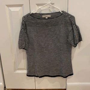 Knit black and white striped XS short sleeve blouse